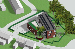 Verbeelding en tekening van de twee bouwblokken aan Orthen 53a